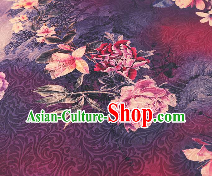 China Traditional Flowers Pattern Brocade Classical Cheongsam Silk Fabric Purple Gambiered Guangdong Gauze