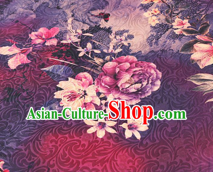 China Traditional Flowers Pattern Brocade Classical Cheongsam Silk Fabric Purple Gambiered Guangdong Gauze