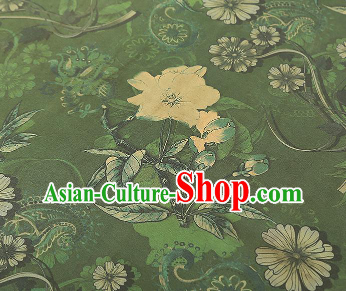 China Classical Cheongsam Silk Fabric Gambiered Guangdong Gauze Traditional Pattern Green Brocade
