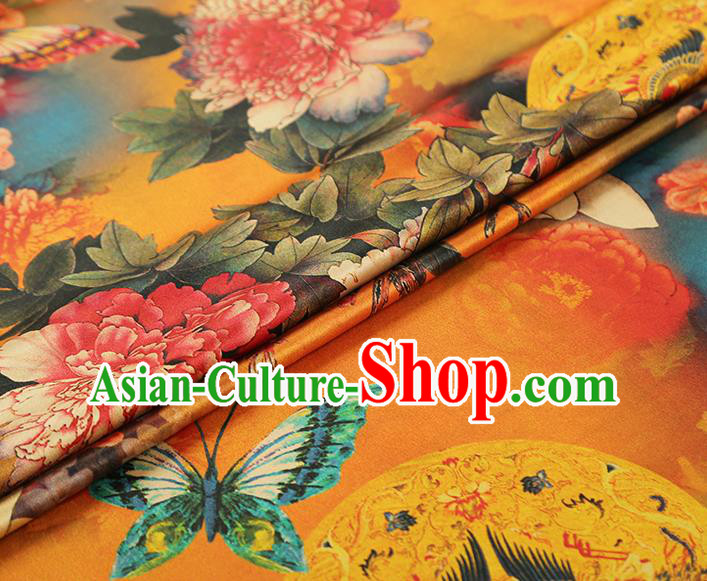 China Classical Cheongsam Orange Silk Fabric Gambiered Guangdong Gauze Traditional Mangnolia Pattern Brocade