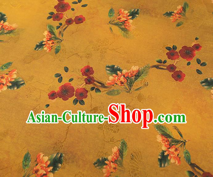 China Classical Plum Blossom Pattern Cheongsam Silk Fabric Traditional Ginger Gambiered Guangdong Gauze Drapery