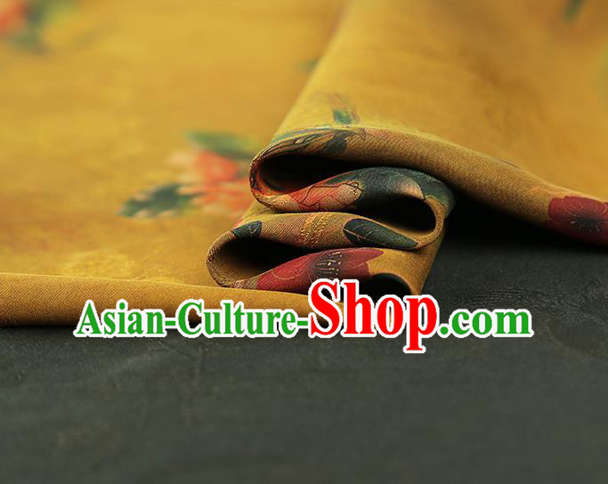 China Classical Plum Blossom Pattern Cheongsam Silk Fabric Traditional Ginger Gambiered Guangdong Gauze Drapery