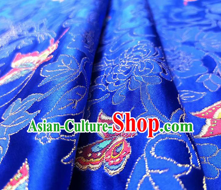 China Traditional Classical Butterfly Pattern Royalblue Nanjing Brocade Cheongsam Silk Fabric