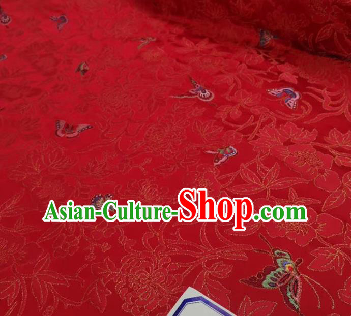 China Traditional Wedding Red Nanjing Brocade Classical Butterfly Pattern Qipao Dress Silk Fabric