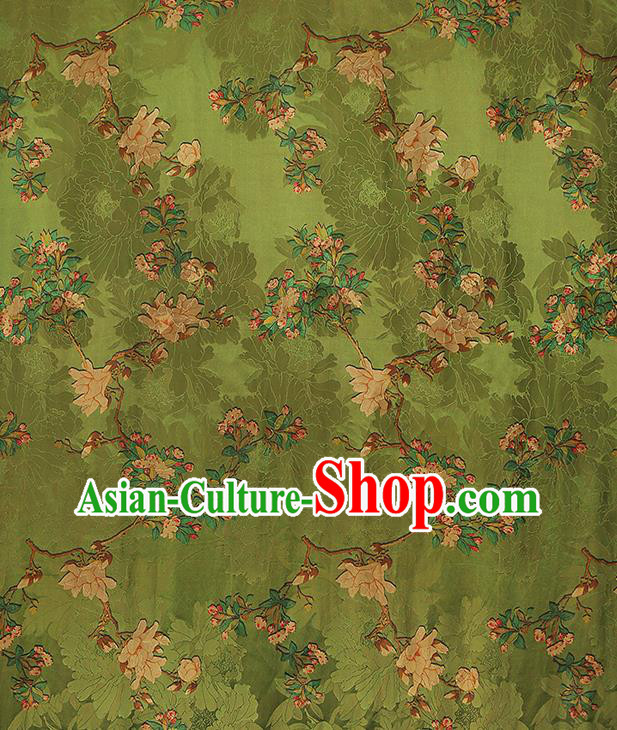 China Traditional Mangnolia Pattern Green Brocade Classical Cheongsam Silk Fabric