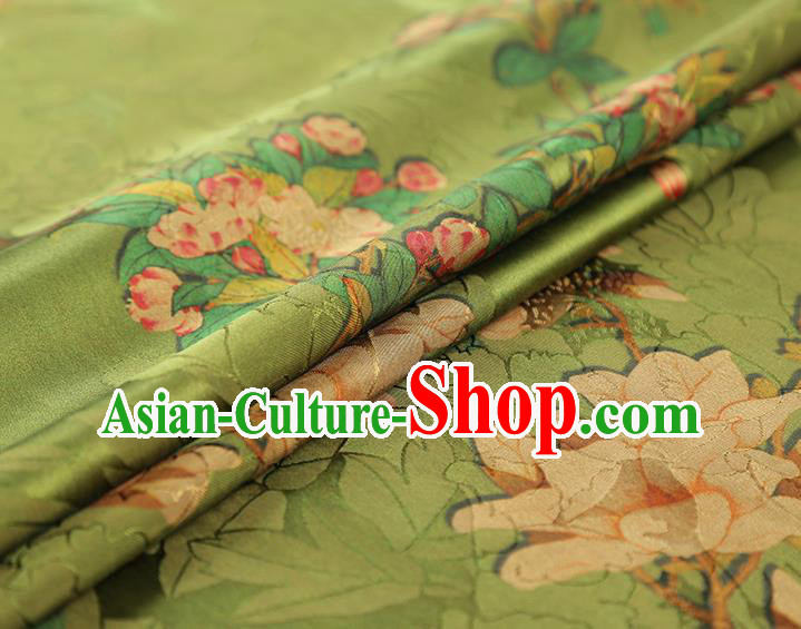 China Traditional Mangnolia Pattern Green Brocade Classical Cheongsam Silk Fabric