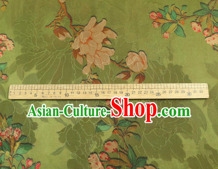 China Traditional Mangnolia Pattern Green Brocade Classical Cheongsam Silk Fabric