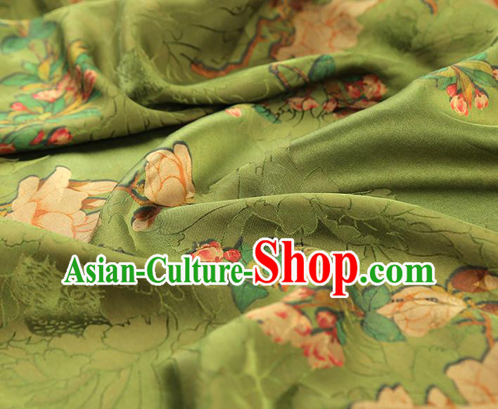 China Traditional Mangnolia Pattern Green Brocade Classical Cheongsam Silk Fabric