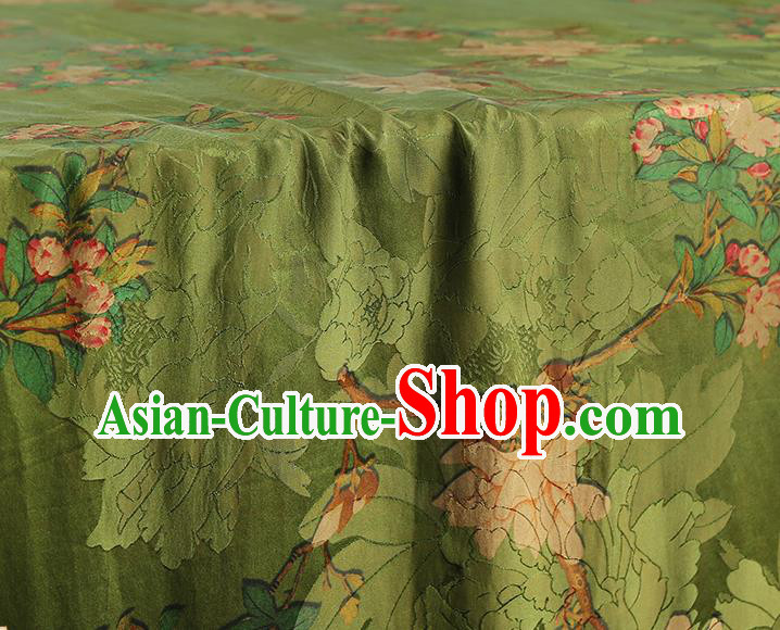 China Traditional Mangnolia Pattern Green Brocade Classical Cheongsam Silk Fabric