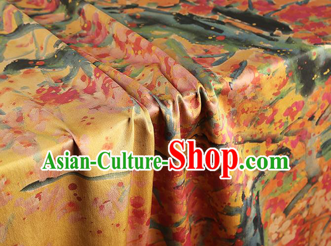 China Classical Plum Pattern Qipao Dress Silk Fabric Gambiered Guangdong Gauze Traditional Orange Brocade