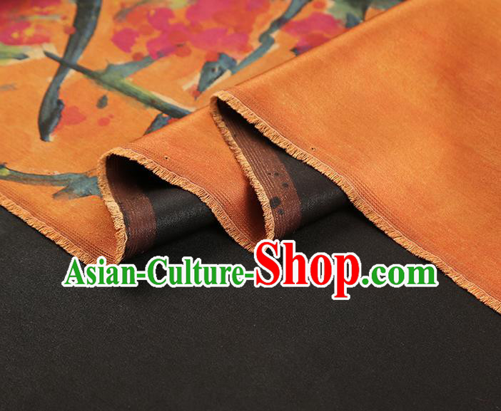 China Classical Plum Pattern Qipao Dress Silk Fabric Gambiered Guangdong Gauze Traditional Orange Brocade