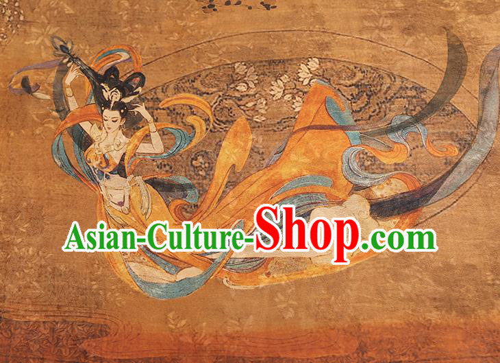 Traditional Chinese Brown Silk Fabric Asian China Classical Goddess Pattern Gambiered Guangdong Gauze Material
