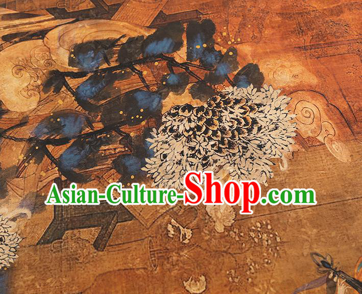 Traditional Chinese Brown Silk Fabric Asian China Classical Goddess Pattern Gambiered Guangdong Gauze Material