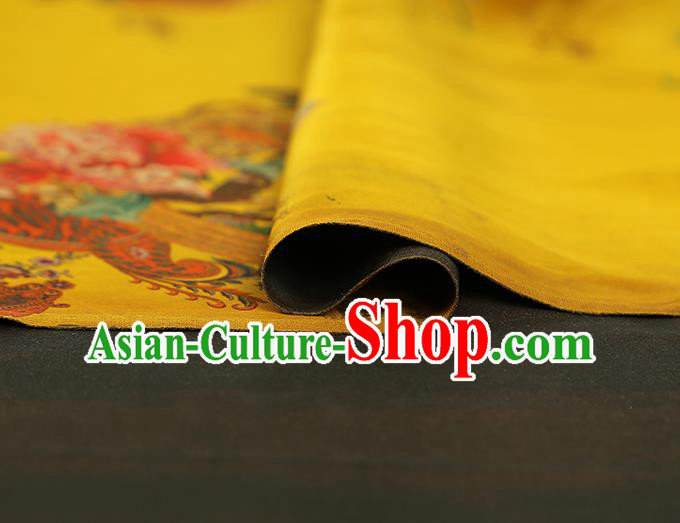 China Traditional Yellow Brocade Classical Flowers Pattern Wedding Dress Silk Fabric Gambiered Guangdong Gauze