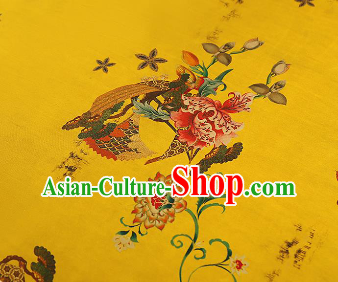 China Traditional Yellow Brocade Classical Flowers Pattern Wedding Dress Silk Fabric Gambiered Guangdong Gauze