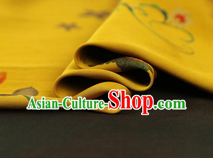 China Traditional Yellow Brocade Classical Flowers Pattern Wedding Dress Silk Fabric Gambiered Guangdong Gauze