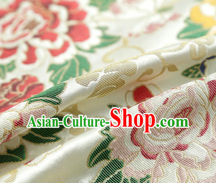 China Traditional Cheongsam White Nanjing Brocade Classical Peony Pattern Silk Fabric