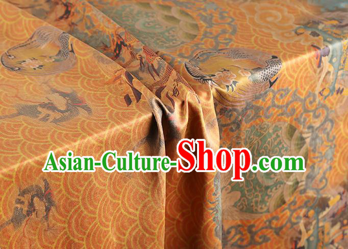 China Classical Dragon Phoenix Pattern Silk Fabric Gambiered Guangdong Gauze Traditional Cheongsam Golden Brocade