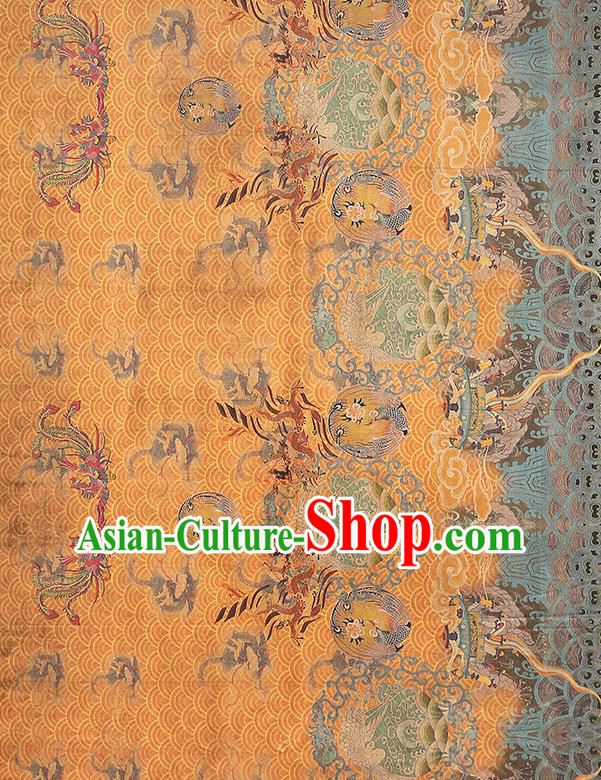 China Classical Dragon Phoenix Pattern Silk Fabric Gambiered Guangdong Gauze Traditional Cheongsam Golden Brocade