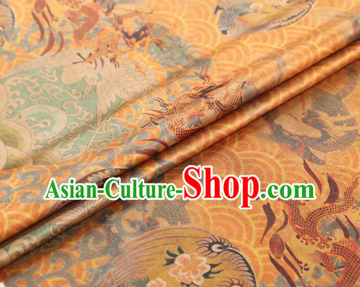 China Classical Dragon Phoenix Pattern Silk Fabric Gambiered Guangdong Gauze Traditional Cheongsam Golden Brocade