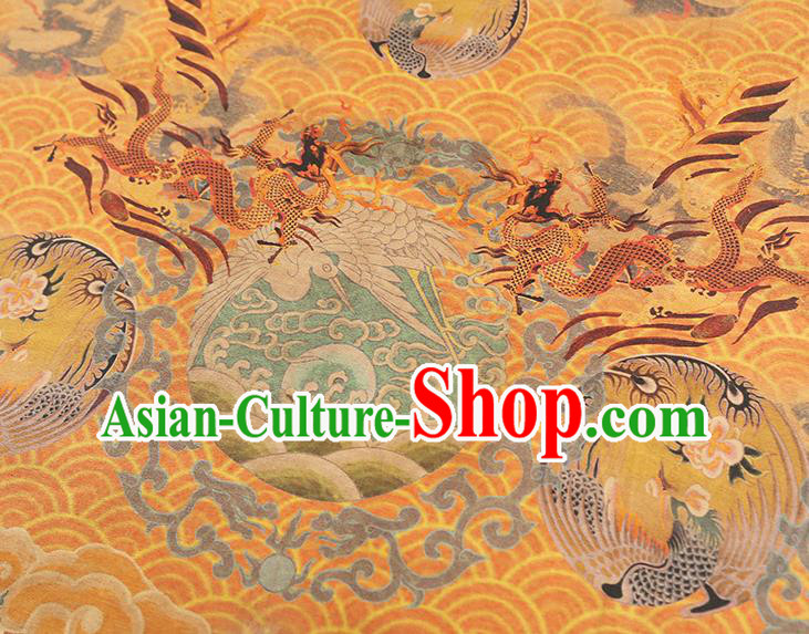 China Classical Dragon Phoenix Pattern Silk Fabric Gambiered Guangdong Gauze Traditional Cheongsam Golden Brocade