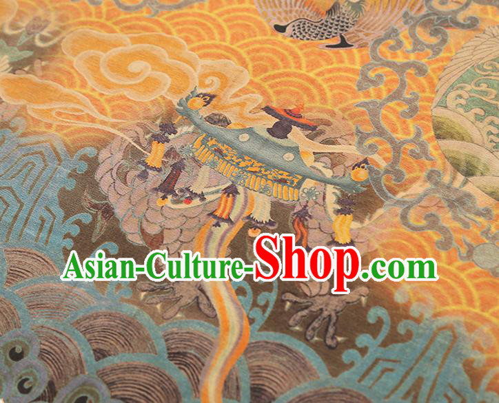 China Classical Dragon Phoenix Pattern Silk Fabric Gambiered Guangdong Gauze Traditional Cheongsam Golden Brocade