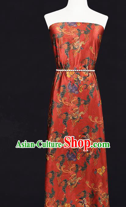 China Classical Phoenix Peony Pattern Silk Fabric Traditional Cheongsam Red Brocade Gambiered Guangdong Gauze