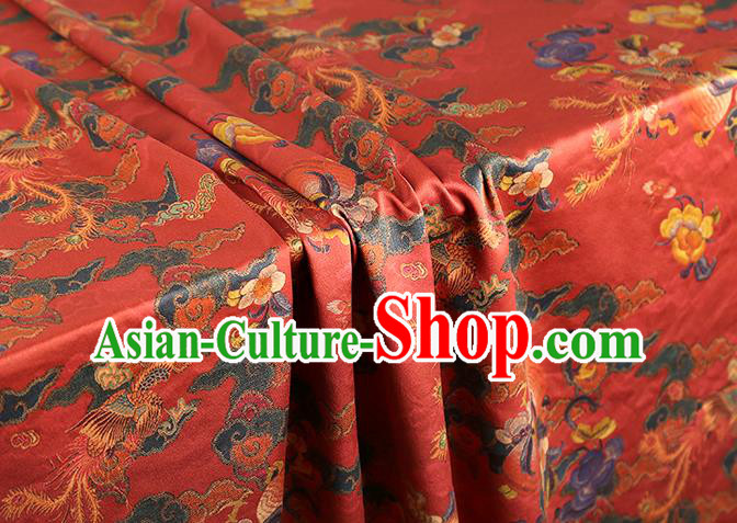 China Classical Phoenix Peony Pattern Silk Fabric Traditional Cheongsam Red Brocade Gambiered Guangdong Gauze