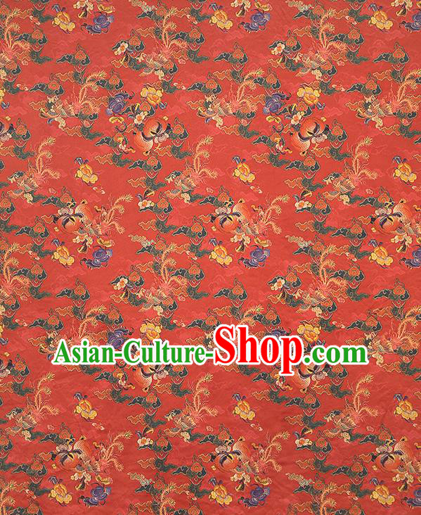 China Classical Phoenix Peony Pattern Silk Fabric Traditional Cheongsam Red Brocade Gambiered Guangdong Gauze