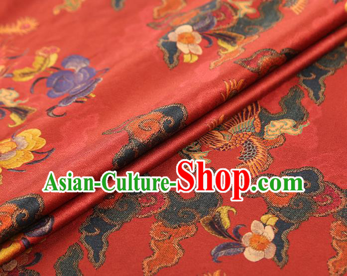 China Classical Phoenix Peony Pattern Silk Fabric Traditional Cheongsam Red Brocade Gambiered Guangdong Gauze