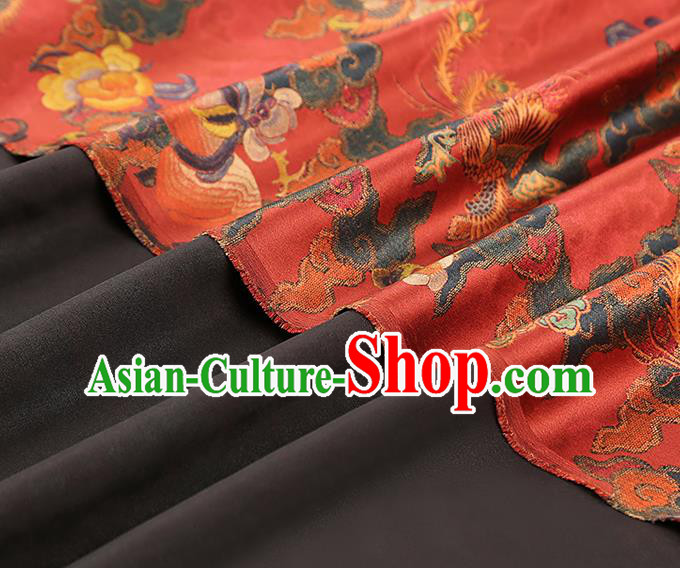 China Classical Phoenix Peony Pattern Silk Fabric Traditional Cheongsam Red Brocade Gambiered Guangdong Gauze