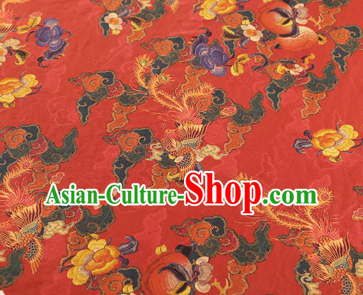 China Classical Phoenix Peony Pattern Silk Fabric Traditional Cheongsam Red Brocade Gambiered Guangdong Gauze