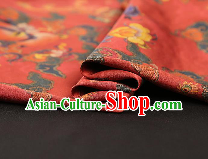 China Classical Phoenix Peony Pattern Silk Fabric Traditional Cheongsam Red Brocade Gambiered Guangdong Gauze