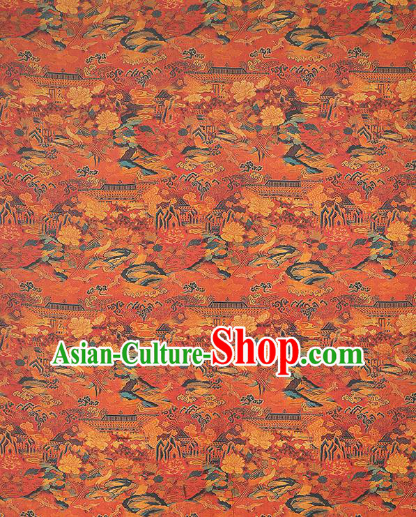 China Traditional Cheongsam Red Gambiered Guangdong Gauze Classical Heavenly Palace Pattern Silk Fabric
