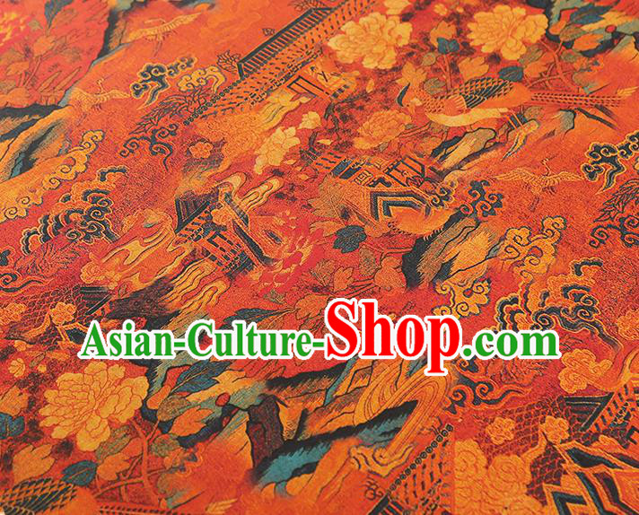 China Traditional Cheongsam Red Gambiered Guangdong Gauze Classical Heavenly Palace Pattern Silk Fabric