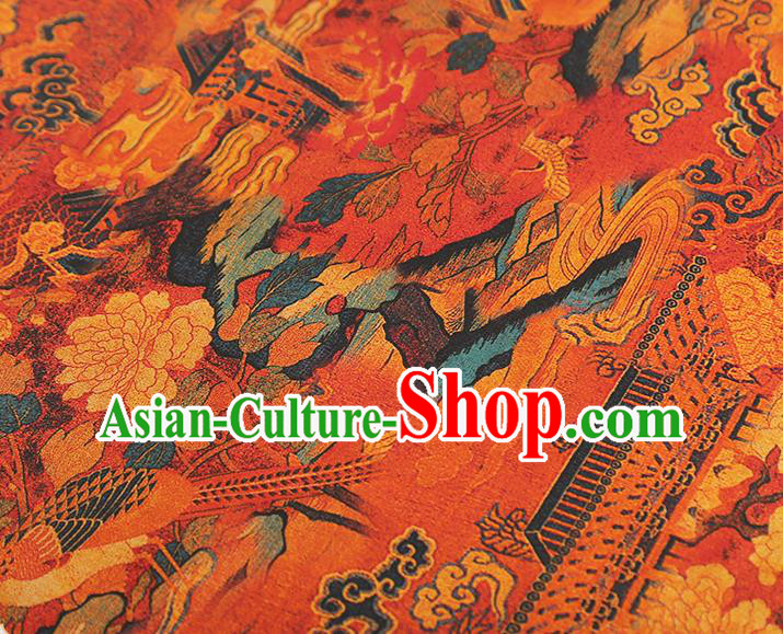 China Traditional Cheongsam Red Gambiered Guangdong Gauze Classical Heavenly Palace Pattern Silk Fabric