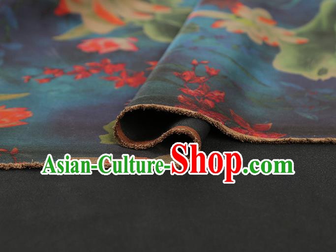 China Classical Lotus Pattern Silk Fabric Traditional Cheongsam Navy Gambiered Guangdong Gauze