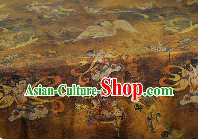 China Traditional Cheongsam Ginger Gambiered Guangdong Gauze Classical Flying Fairy Pattern Silk Fabric