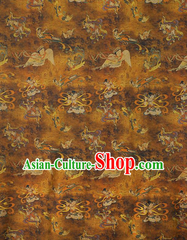 China Traditional Cheongsam Ginger Gambiered Guangdong Gauze Classical Flying Fairy Pattern Silk Fabric