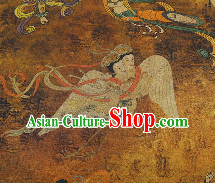 China Traditional Cheongsam Ginger Gambiered Guangdong Gauze Classical Flying Fairy Pattern Silk Fabric