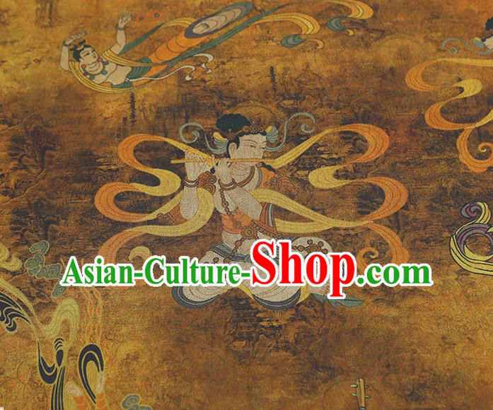 China Traditional Cheongsam Ginger Gambiered Guangdong Gauze Classical Flying Fairy Pattern Silk Fabric