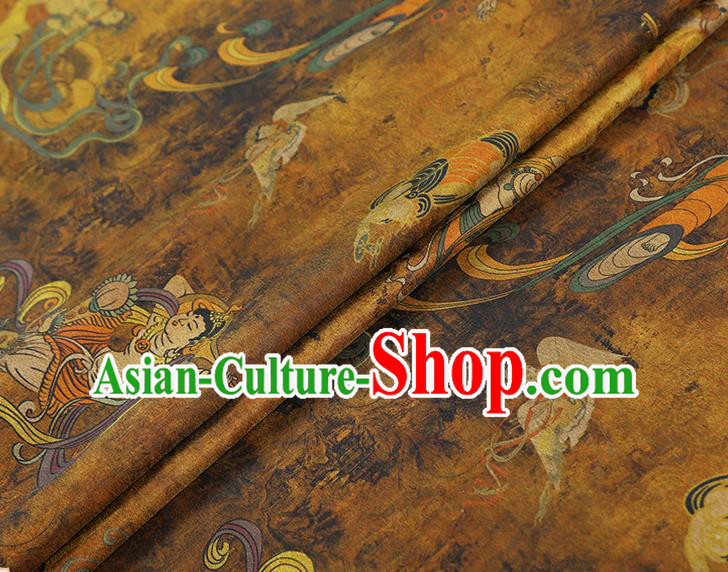 China Traditional Cheongsam Ginger Gambiered Guangdong Gauze Classical Flying Fairy Pattern Silk Fabric