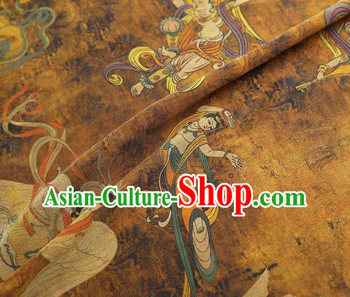 China Traditional Cheongsam Ginger Gambiered Guangdong Gauze Classical Flying Fairy Pattern Silk Fabric