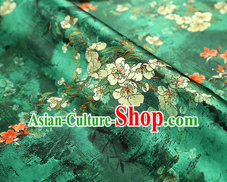 China Traditional Qipao Dress Brocade Drapery Classical Cheongsam Printing Pear Blossom Green Silk Fabric