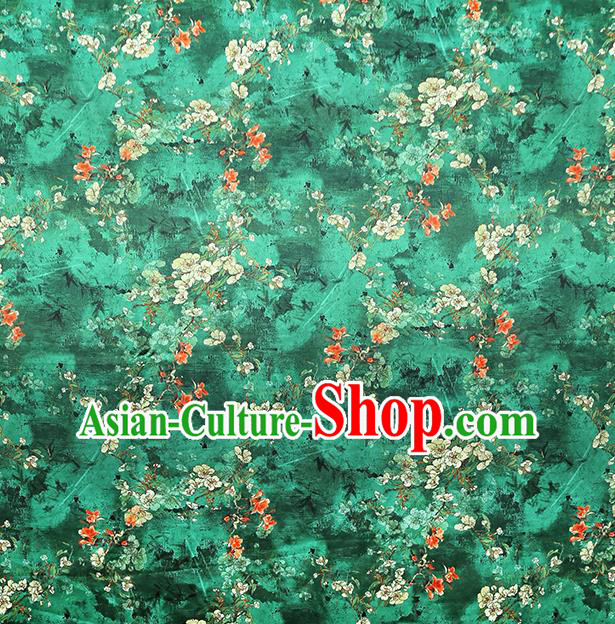 China Traditional Qipao Dress Brocade Drapery Classical Cheongsam Printing Pear Blossom Green Silk Fabric