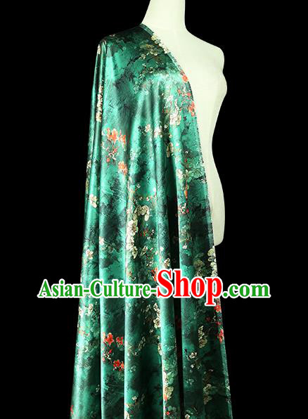 China Traditional Qipao Dress Brocade Drapery Classical Cheongsam Printing Pear Blossom Green Silk Fabric