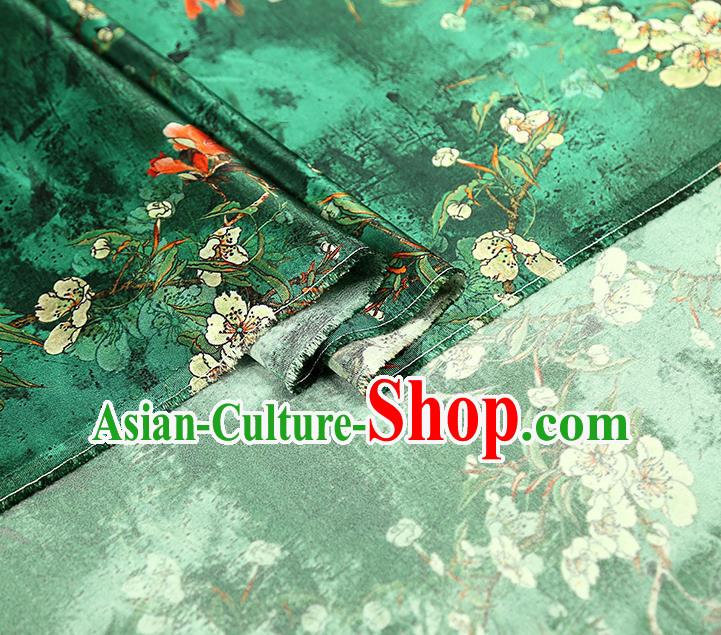 China Traditional Qipao Dress Brocade Drapery Classical Cheongsam Printing Pear Blossom Green Silk Fabric
