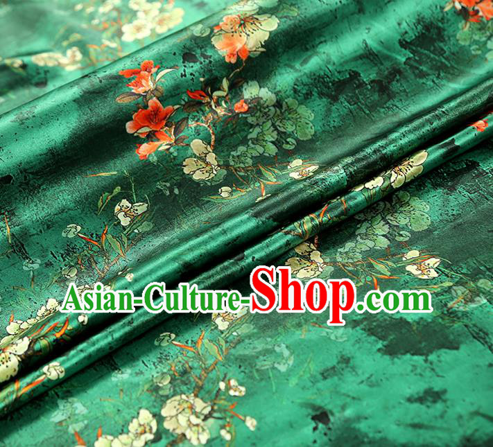 China Traditional Qipao Dress Brocade Drapery Classical Cheongsam Printing Pear Blossom Green Silk Fabric