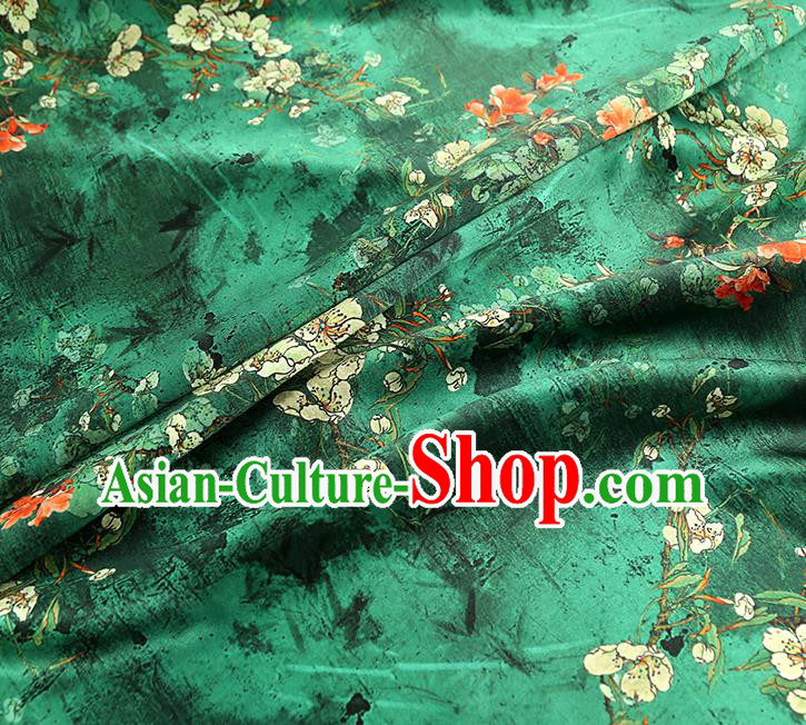 China Traditional Qipao Dress Brocade Drapery Classical Cheongsam Printing Pear Blossom Green Silk Fabric