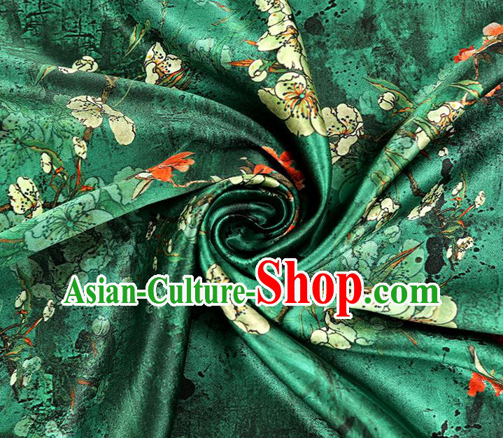 China Traditional Qipao Dress Brocade Drapery Classical Cheongsam Printing Pear Blossom Green Silk Fabric